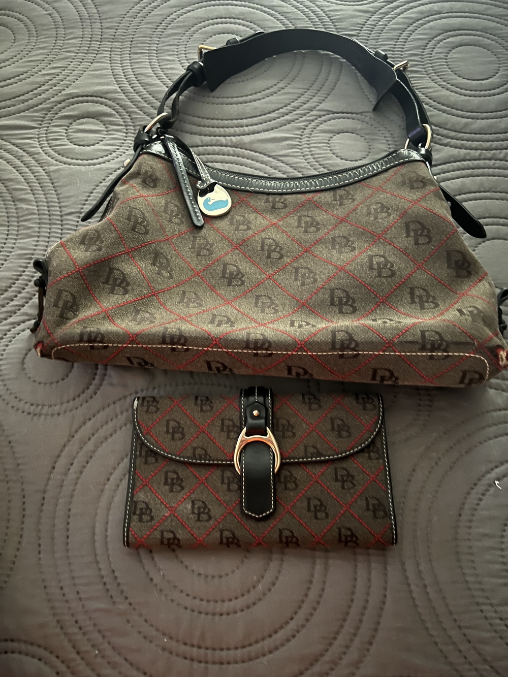 Dooney & Bourke Brown Monogram Canvas Shoulder Bag with Matching Wallet